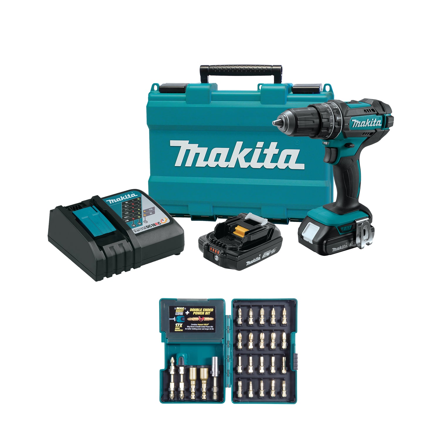 Makita 18V LXT® Lithium-Ion Compact Cordless 1/2" Hammer Driver-Drill Kit (2.0Ah)